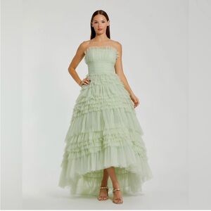 Mac Duggal Green Strapless Ruffle Dress